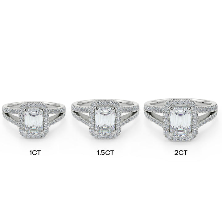 Emerald-Cut Diamond Halo Ring with Split Shank | 18K Gold
