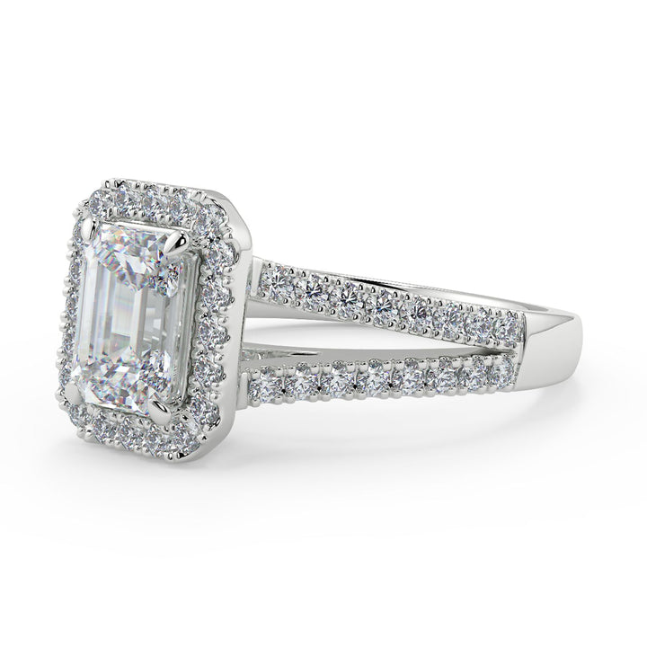 Emerald-Cut Diamond Halo Ring with Split Shank | 18K Gold