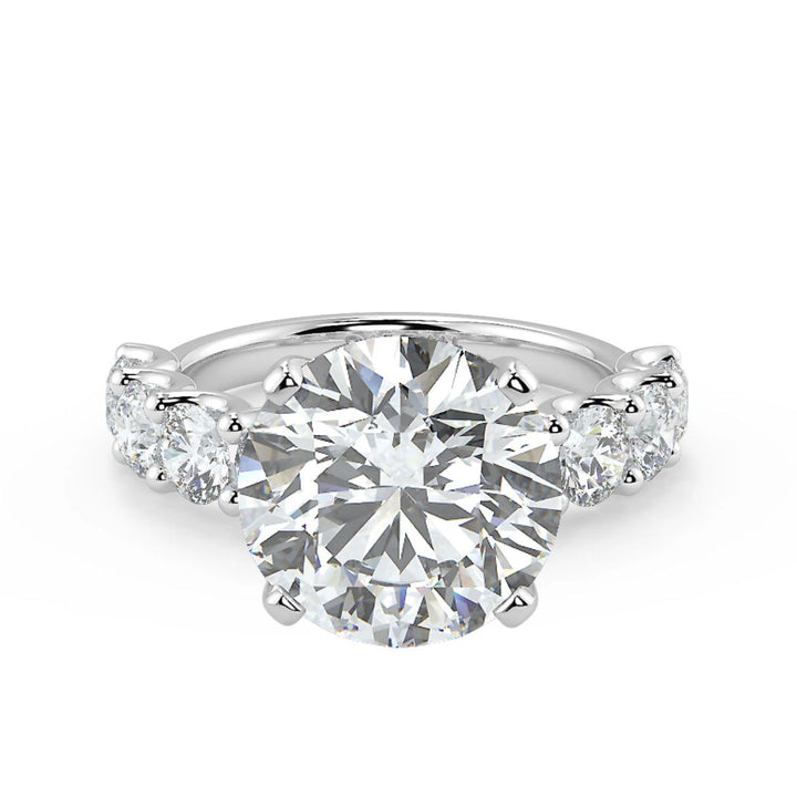 Round Brilliant Diamond Engagement Ring in 18K Yellow Gold | Pavé Band with Diamonds