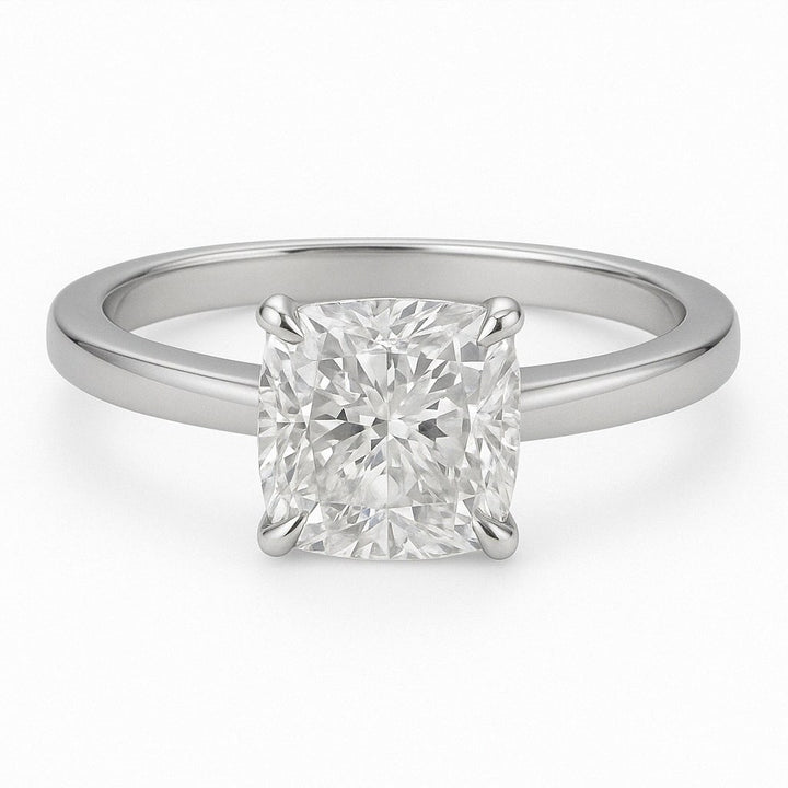 Cushion-Cut Flat Shank Band Diamond Solitaire Ring | 18K Gold | 1 to 5 Carats